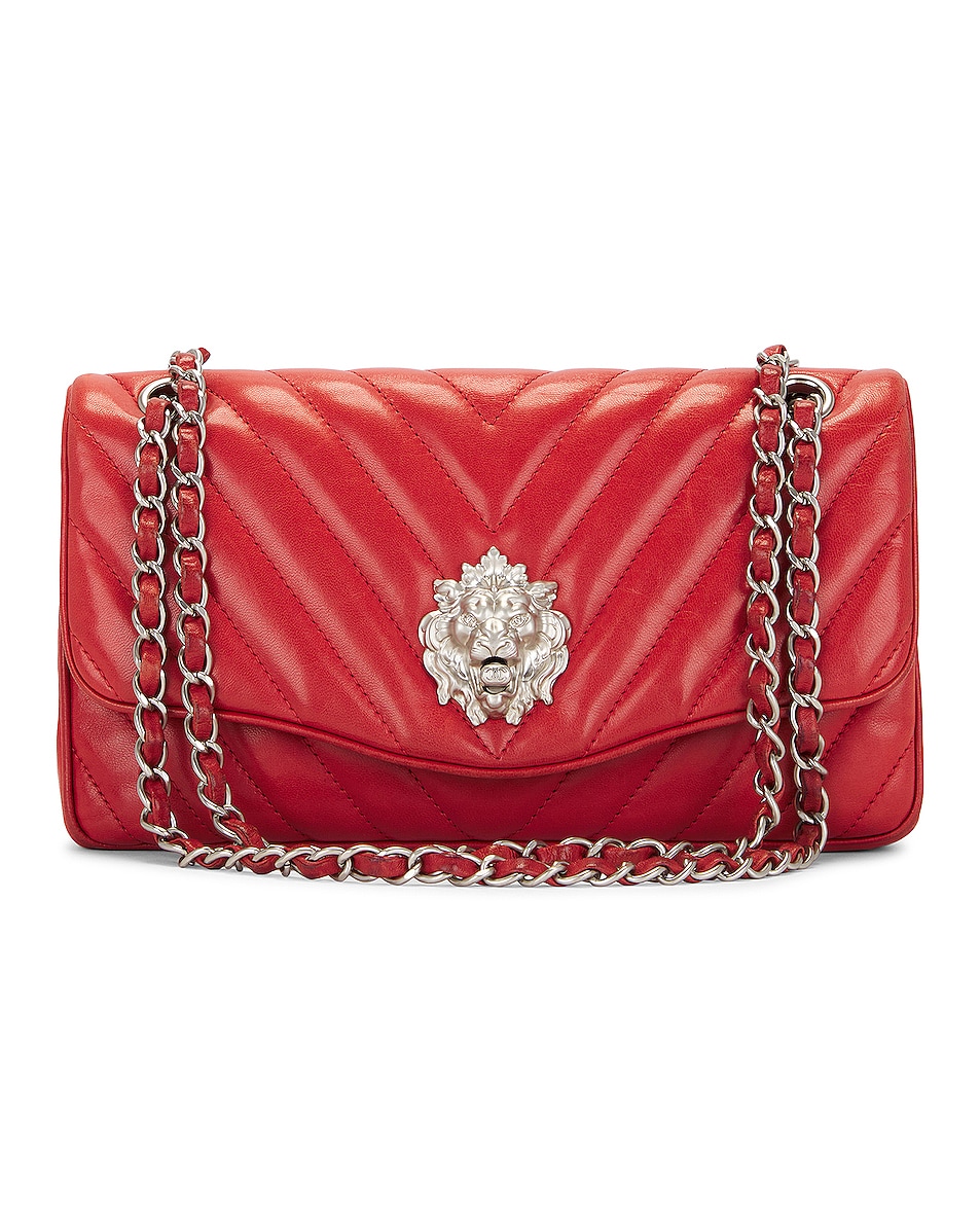Image 1 of FWRD Renew Chanel Lambskin Chevron Leo Lion Flap Bag in Red