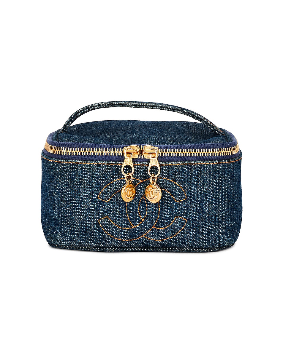 Image 1 of FWRD Renew Chanel Vintage Denim Timeless Vanity Bag in Blue