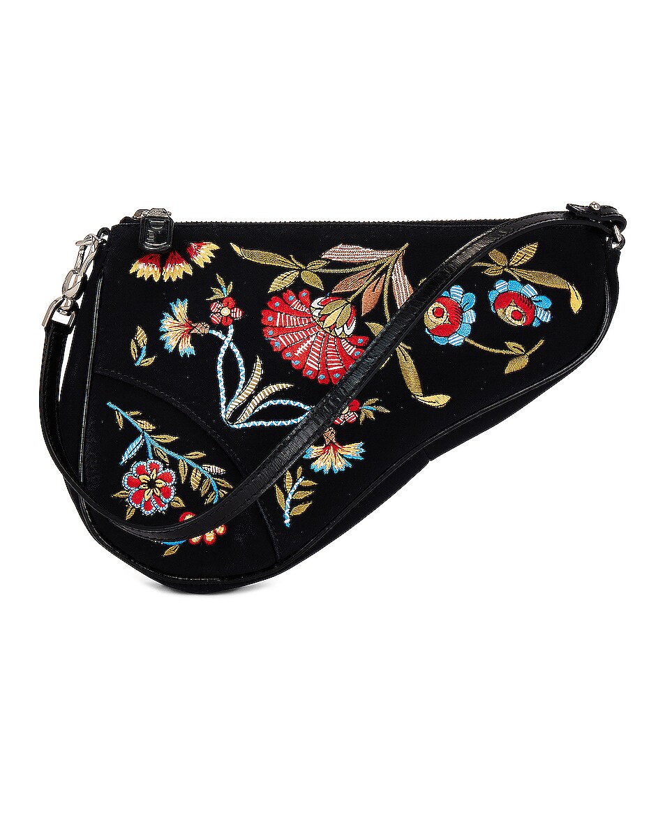 Fwrd Renew Dior Floral Embroidered Saddle Bag In Black Fwrd 6147