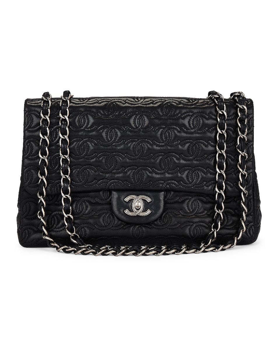 Image 1 of FWRD Renew Chanel 2014 Embroidery Jumbo Classic Flap Bag in Black