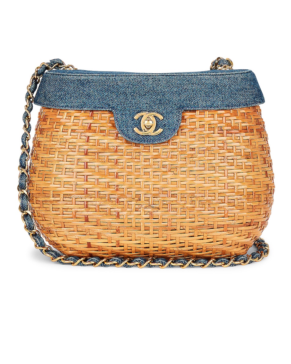 Image 1 of FWRD Renew Chanel Denim & Straw Basket Bag in Blue