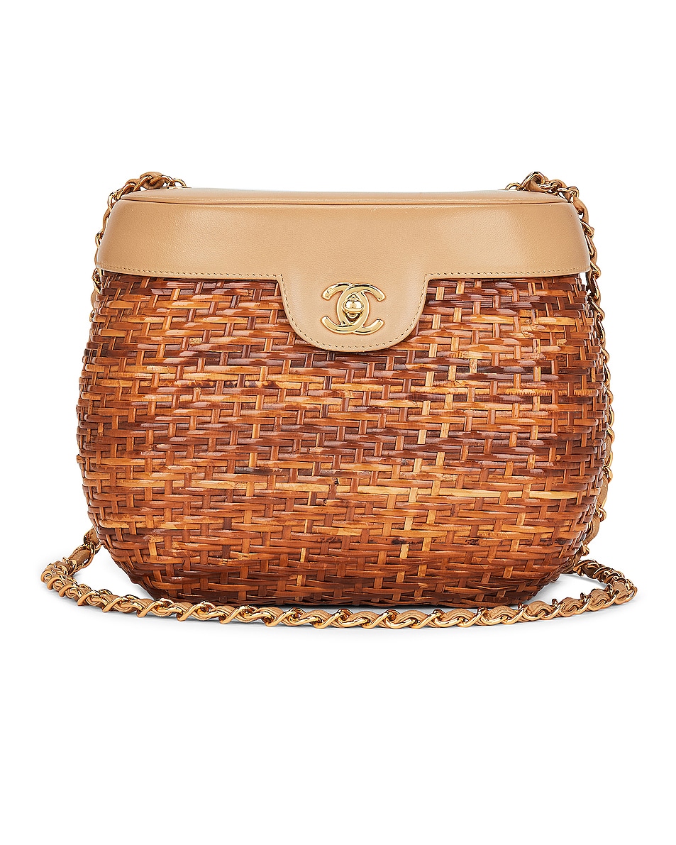 Image 1 of FWRD Renew Chanel Vintage CC Wicker Basket Bag in Beige