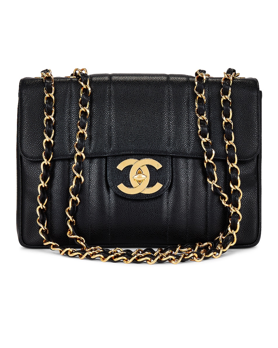 Image 1 of FWRD Renew Chanel Vintage Jumbo Caviar Turnlock Single Flap Bag in Black