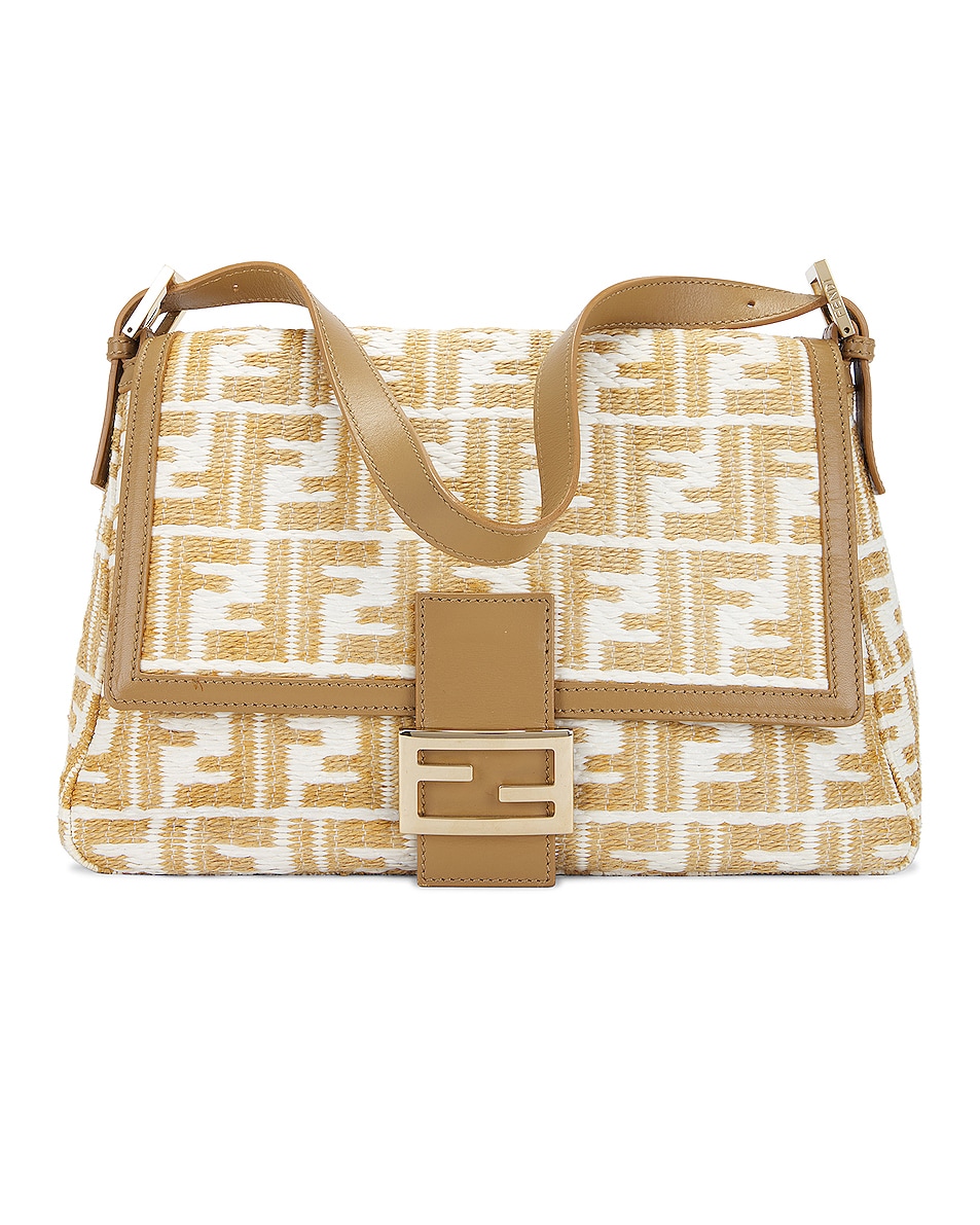 FWRD Renew Fendi Mama Raffia Zucca Shoulder Bag in Beige | FWRD