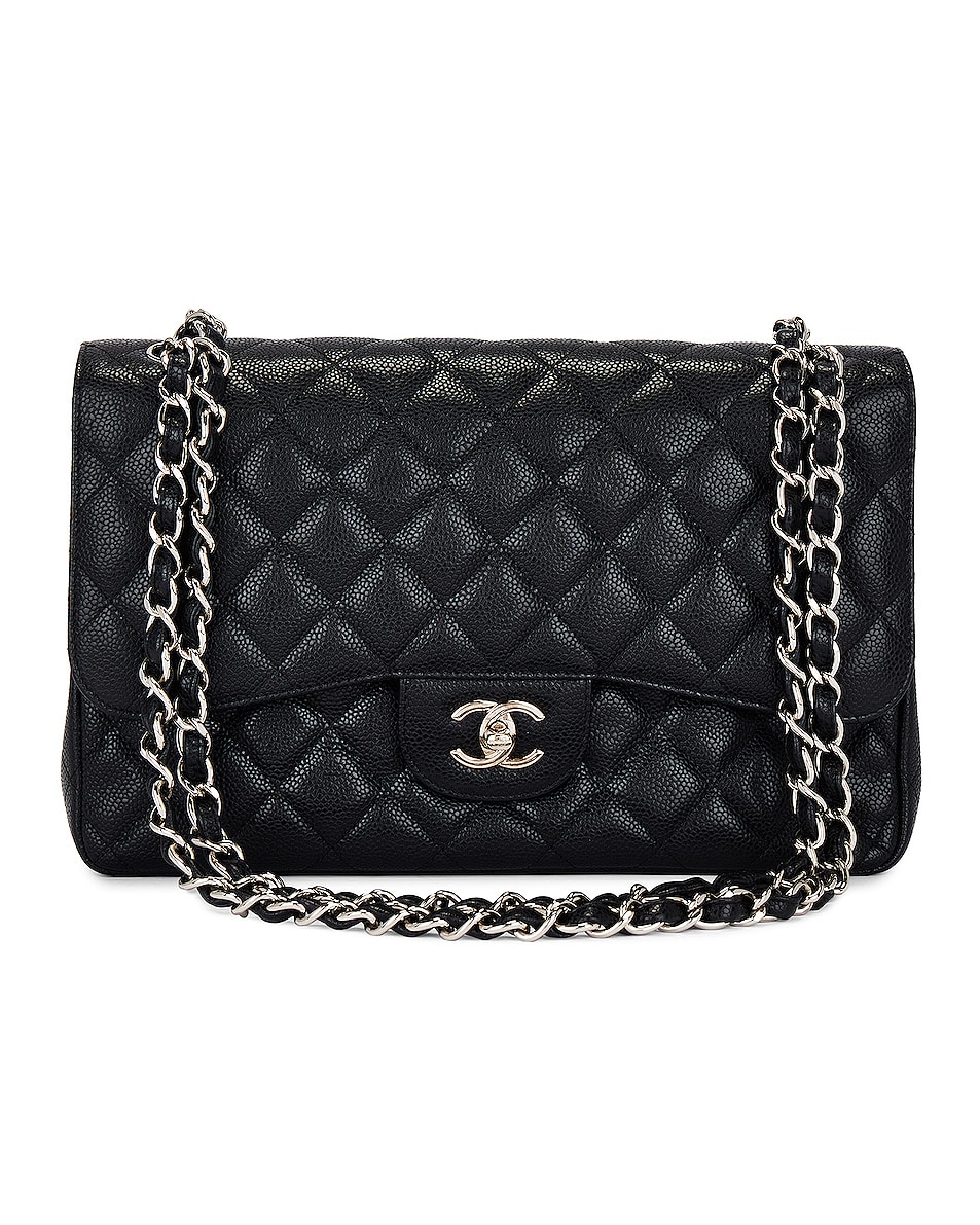 Image 1 of FWRD Renew Chanel Quilted Caviar Double Flap Chain Shoulder Bag in Black