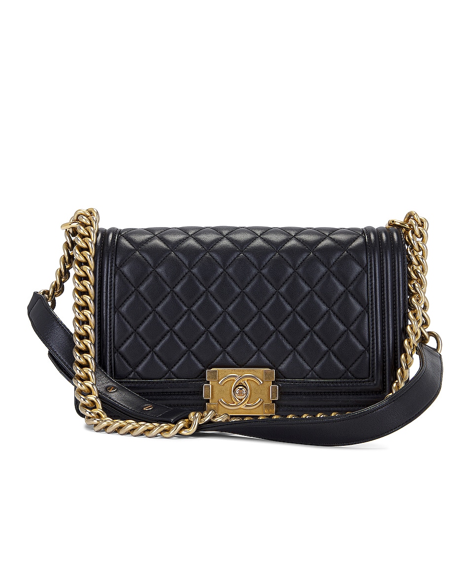 Image 1 of FWRD Renew Chanel Medium Lambskin Boy Flap Shoulder Bag in Black