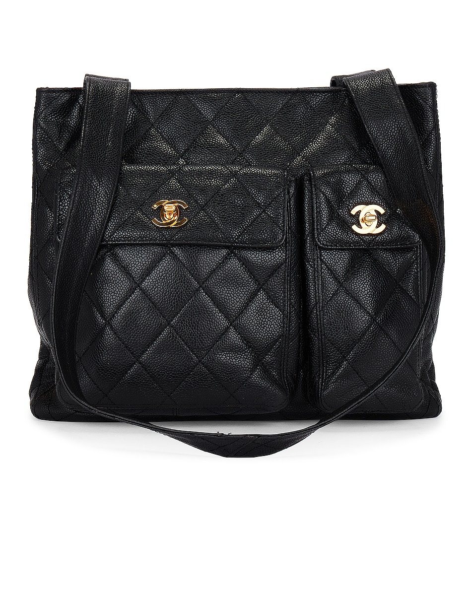 Image 1 of FWRD Renew Chanel Medium Double Turnlock Caviar Tote Bag in Black