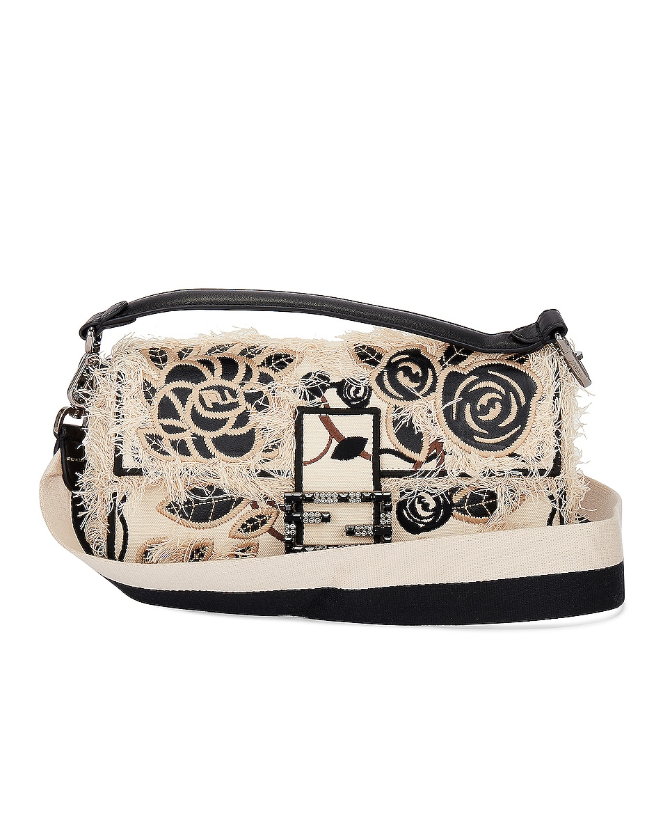 Image 1 of FWRD Renew Fendi Floral Embroidered Baguette Bag in Black & White
