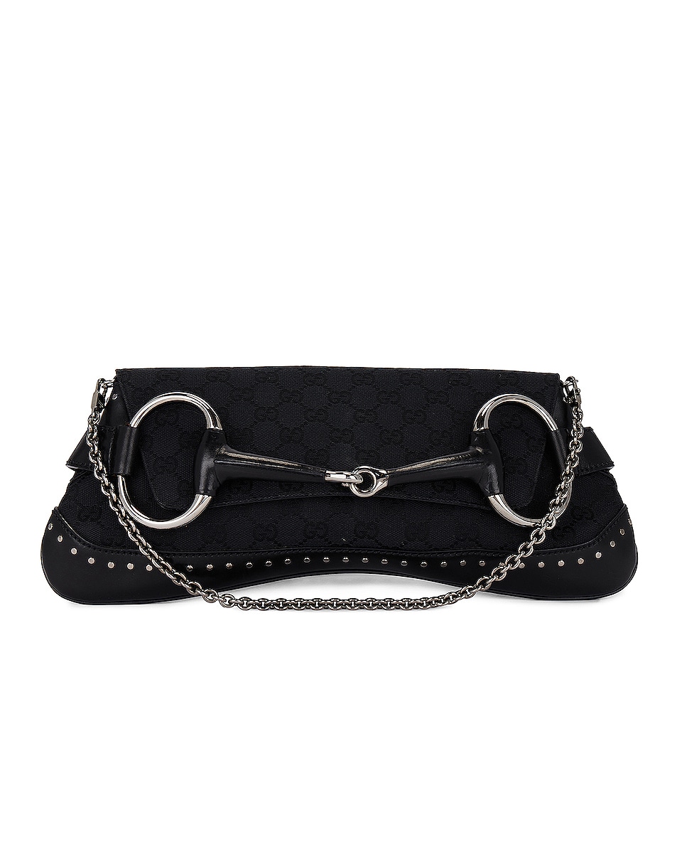 Image 1 of FWRD Renew Gucci Horsebit GG Canvas Chain Shoulder Bag in Black