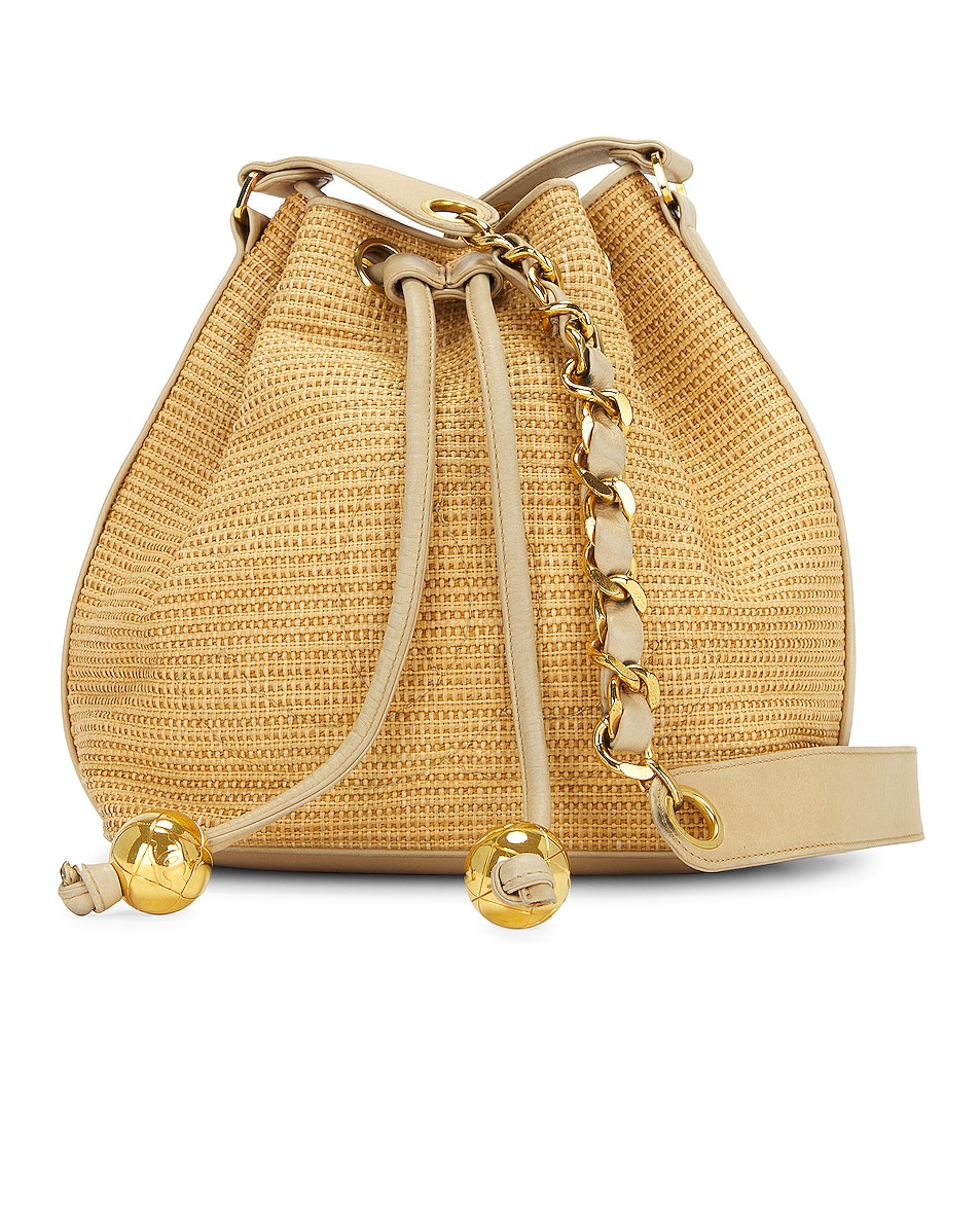 Image 1 of FWRD Renew Chanel Raffia CC Bucket Bag in Brown