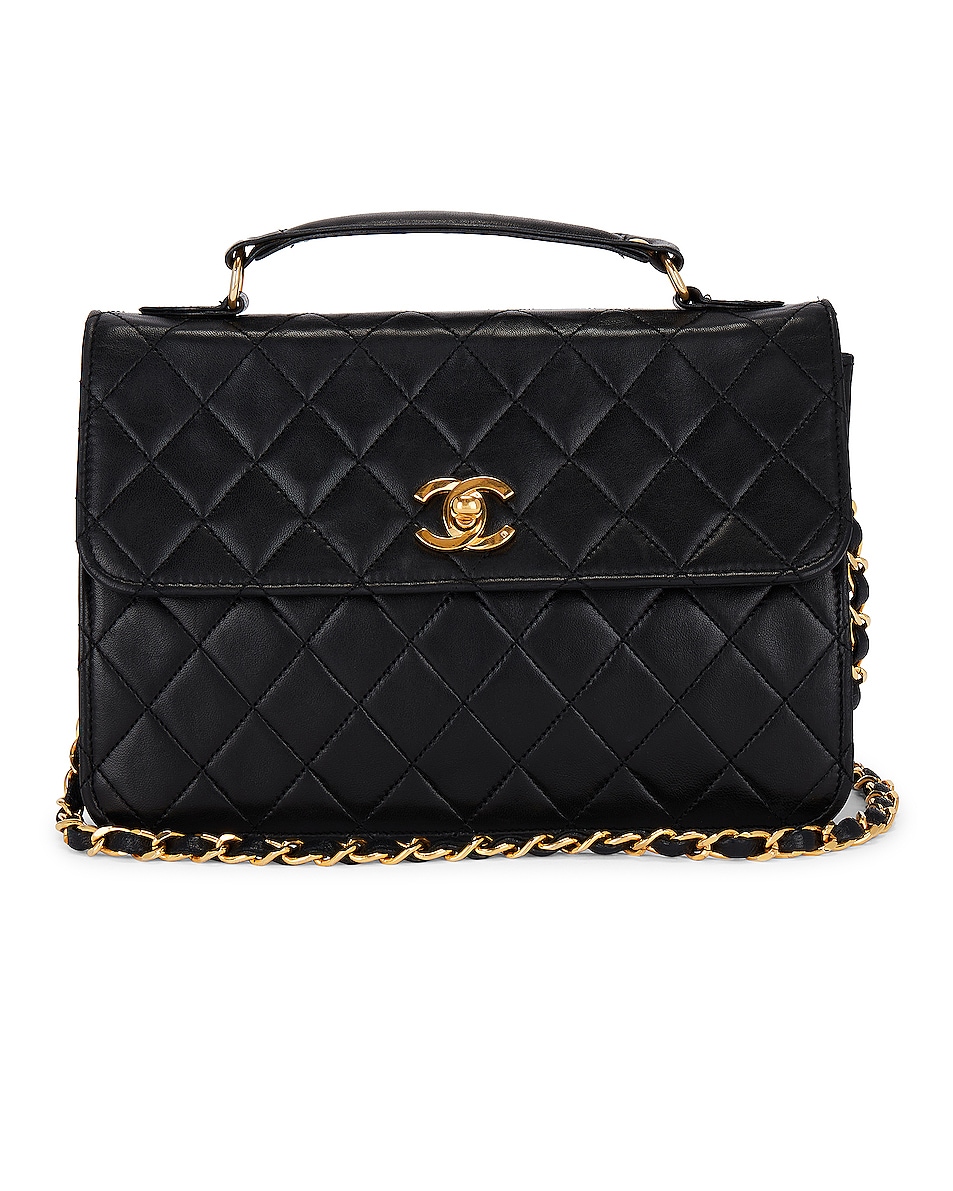 Image 1 of FWRD Renew Chanel Vintage Black Top Handle Quilted Shoulder Bag in Black