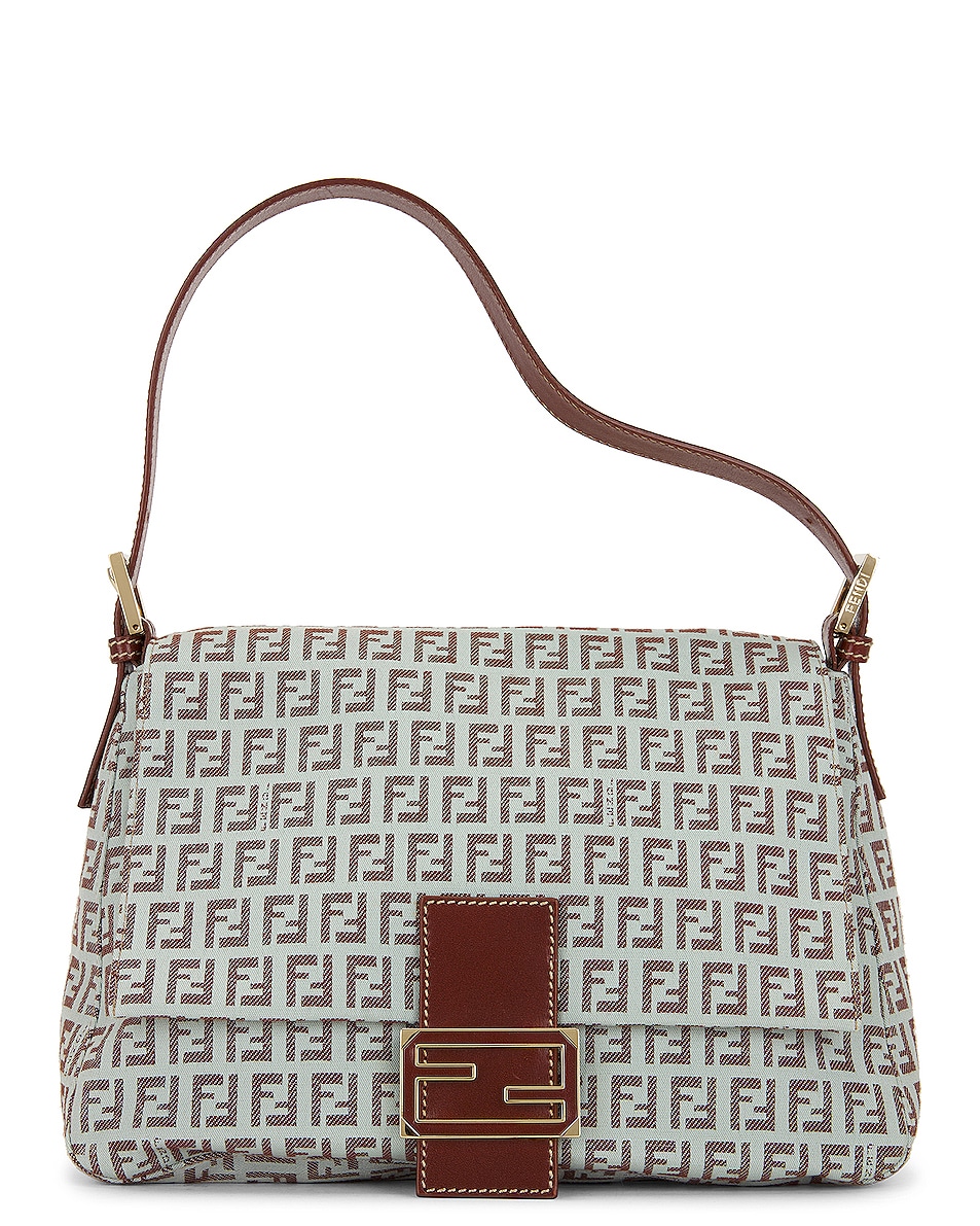 Image 1 of FWRD Renew Fendi Zucca Mama Baguette Shoulder Bag in Light Blue