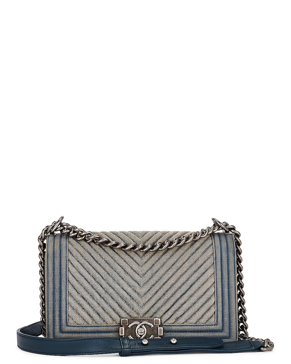 FWRD Renew Chanel Boy Chain Shoulder Bag in Blue FWRD