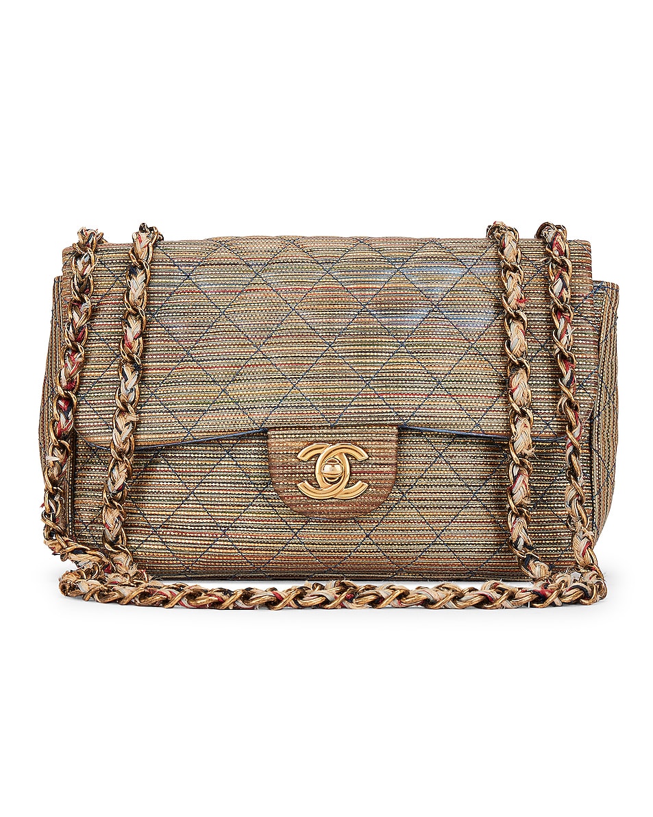 Image 1 of FWRD Renew Chanel Small Jute "Vibrato" Rainbow Coated Canvas Quilted Flap Bag GHW in Multi