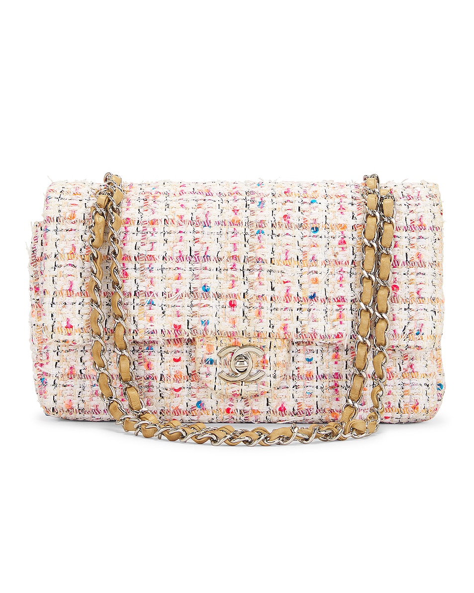 Image 1 of FWRD Renew Chanel Medium Quilted Tweed Double Flap Chain Shoulder Bag in Multi