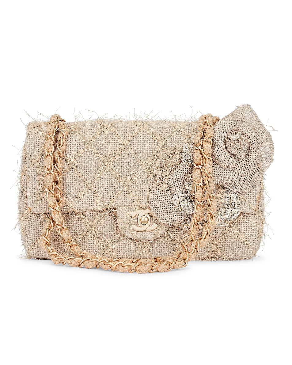 Image 1 of FWRD Renew Chanel Camellia Linen Matelasse Chain Flap Bag in Beige