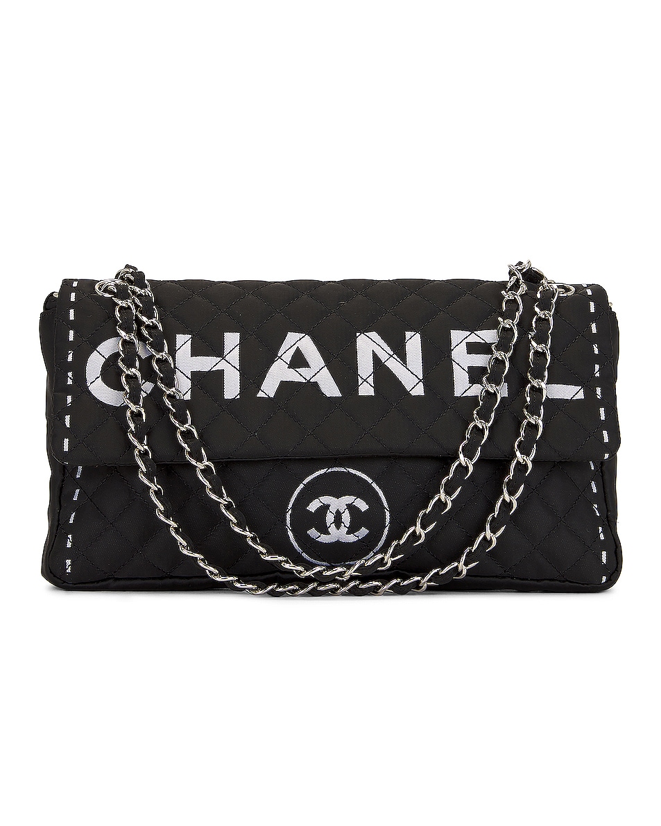 Image 1 of FWRD Renew Chanel Nylon Logo Flap Shoulder Bag in Black