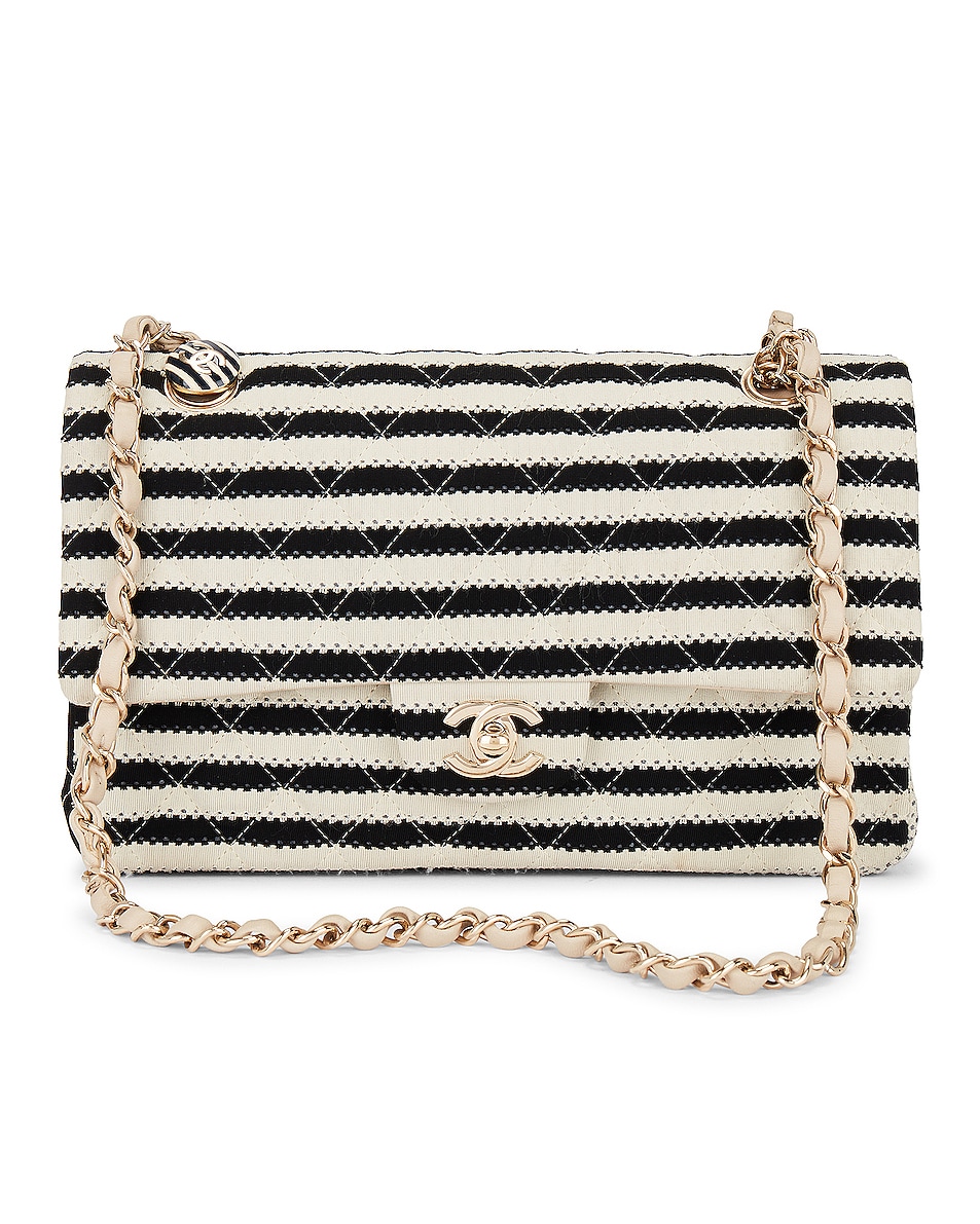 Image 1 of FWRD Renew Chanel Medium Quilted Sailor Double Flap Chain Shoulder Bag in Black & White