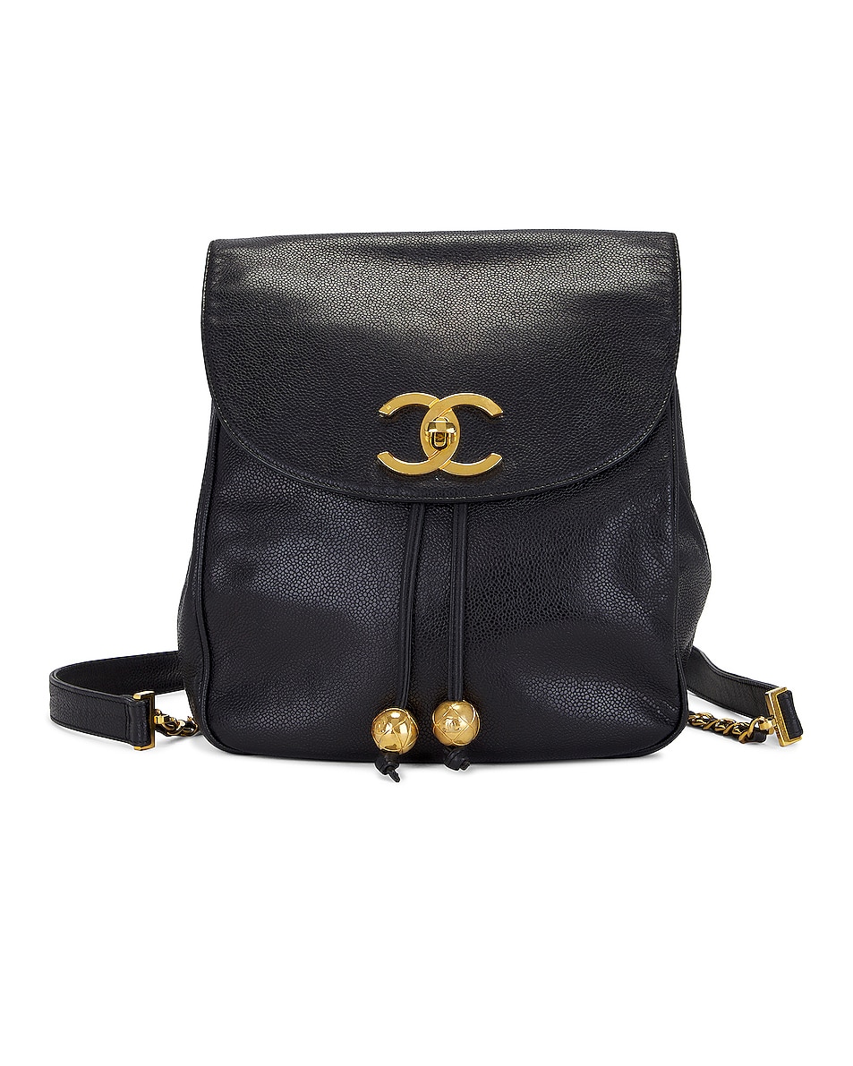 Image 1 of FWRD Renew Chanel Caviar Drawstring Chain Backpack in Black