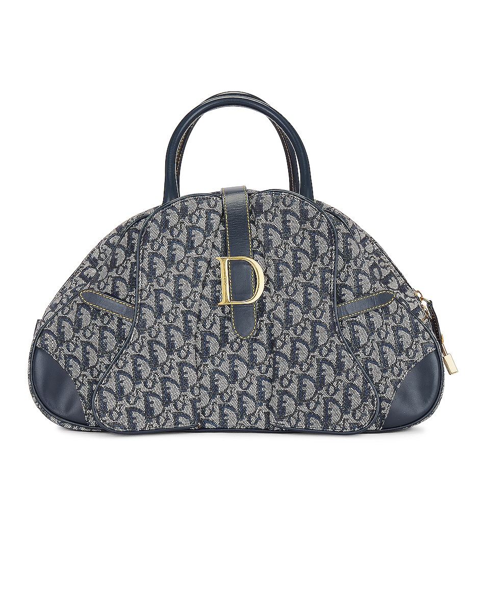 Image 1 of FWRD Renew Dior Trotter Canvas Double Saddle Handbag in Navy