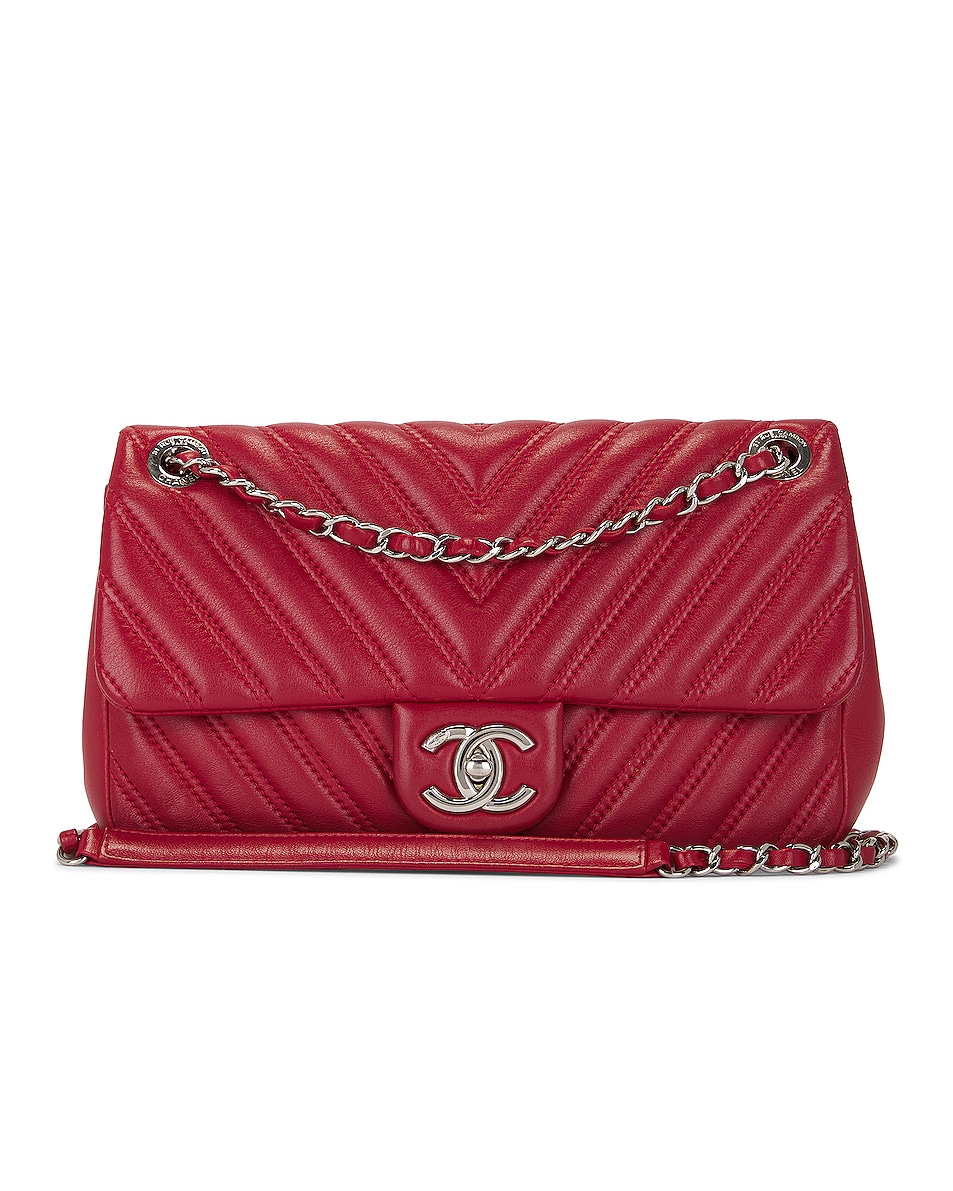 Image 1 of FWRD Renew Chanel Quilted V Stitched Chevron Lambskin Shoulder Bag in Red