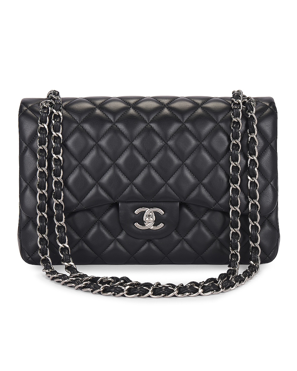 Image 1 of FWRD Renew Chanel Jumbo Lambskin Double Flap Shoulder Bag in Black