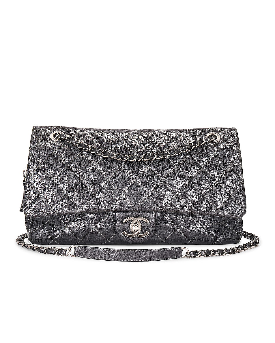 Image 1 of FWRD Renew Chanel Metallic Quilted Caviar Flap Shoulder Bag in Grey