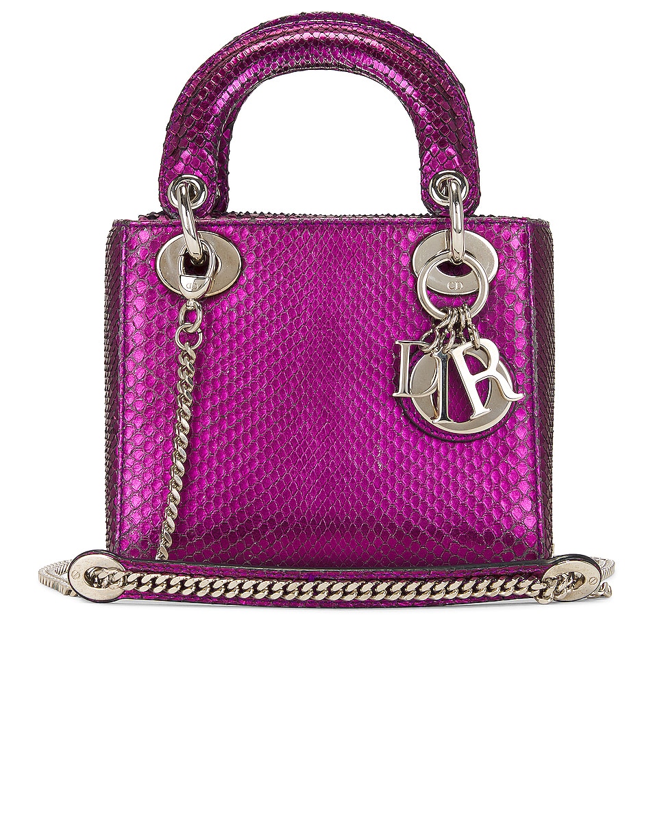 Image 1 of FWRD Renew Dior Python Mini Lady Handbag in Metallic Purple