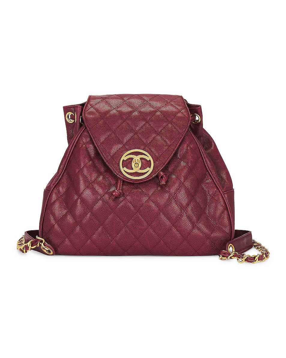 Image 1 of FWRD Renew Chanel Drawstring Caviar Backpack in Maroon