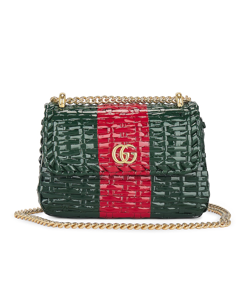 Image 1 of FWRD Renew Gucci GG Marmont Wicker Shoulder Bag in Green & Red