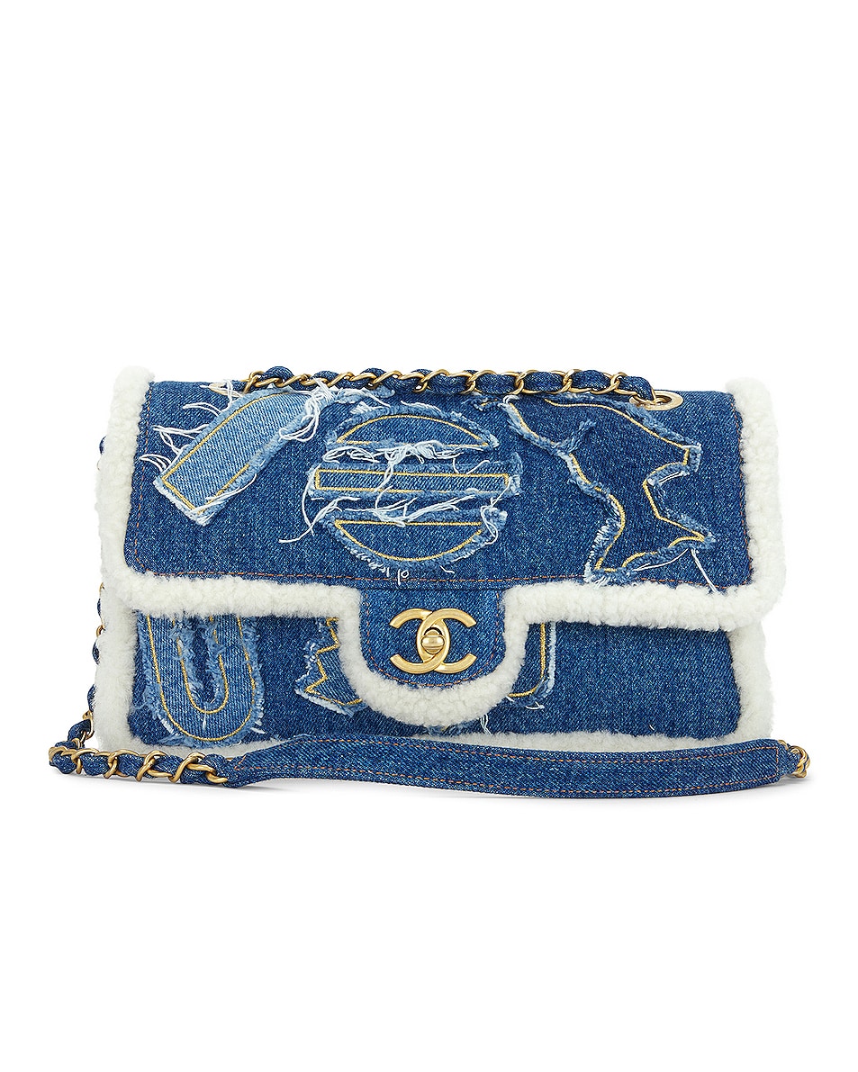 Image 1 of FWRD Renew Chanel Paris-Egypt Denim Shearling Shoulder Bag in Medium Blue