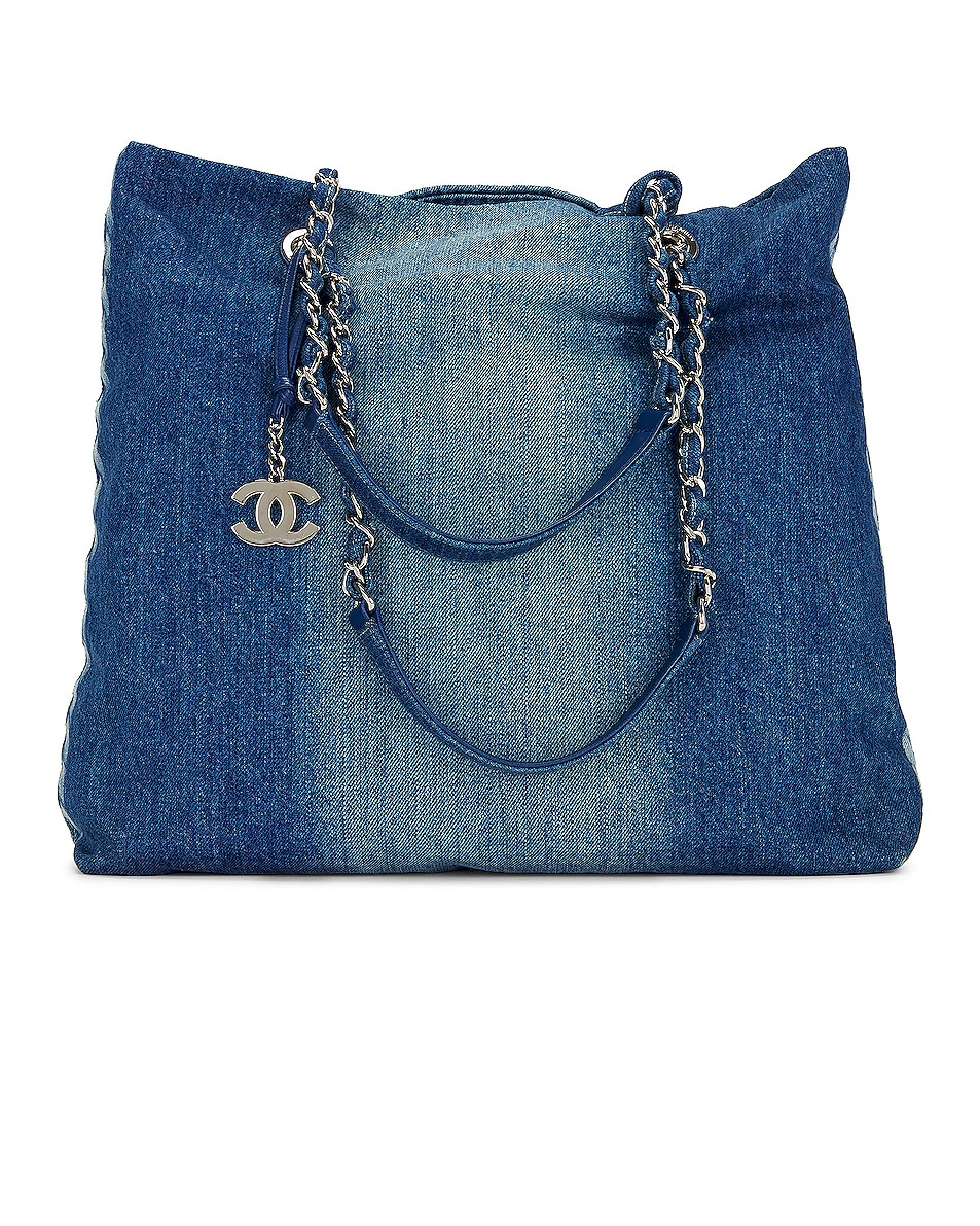 Image 1 of FWRD Renew Chanel Denim Chain Tote Bag in Medium Blue