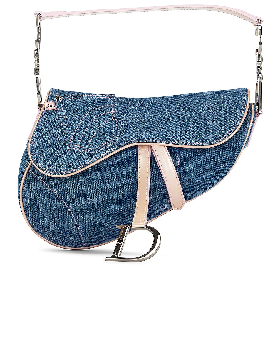 Image 1 of FWRD Renew Dior Denim Saddle Bag in Medium Blue