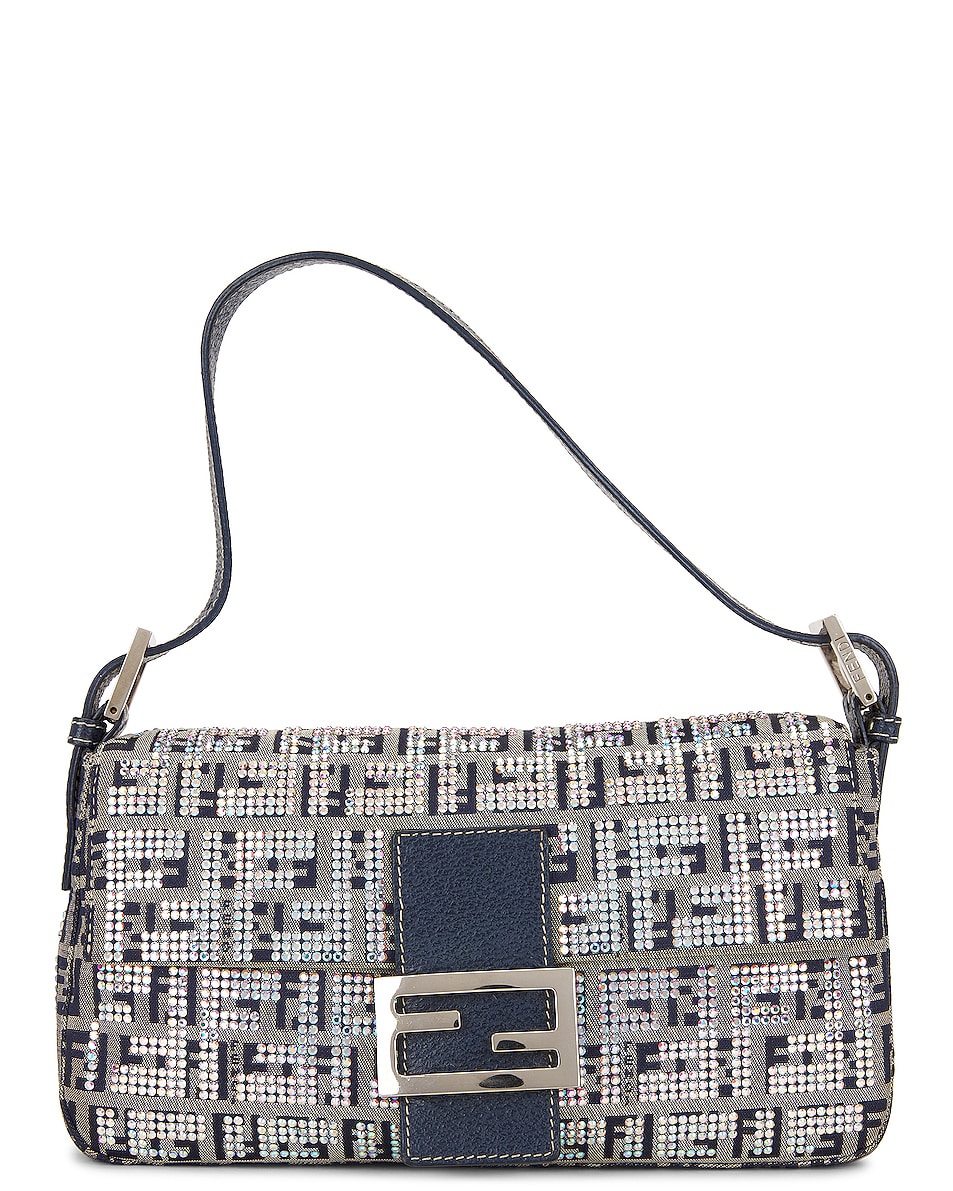 Image 1 of FWRD Renew Fendi Crystal Zucca Baguette Shoulder Bag in Grey