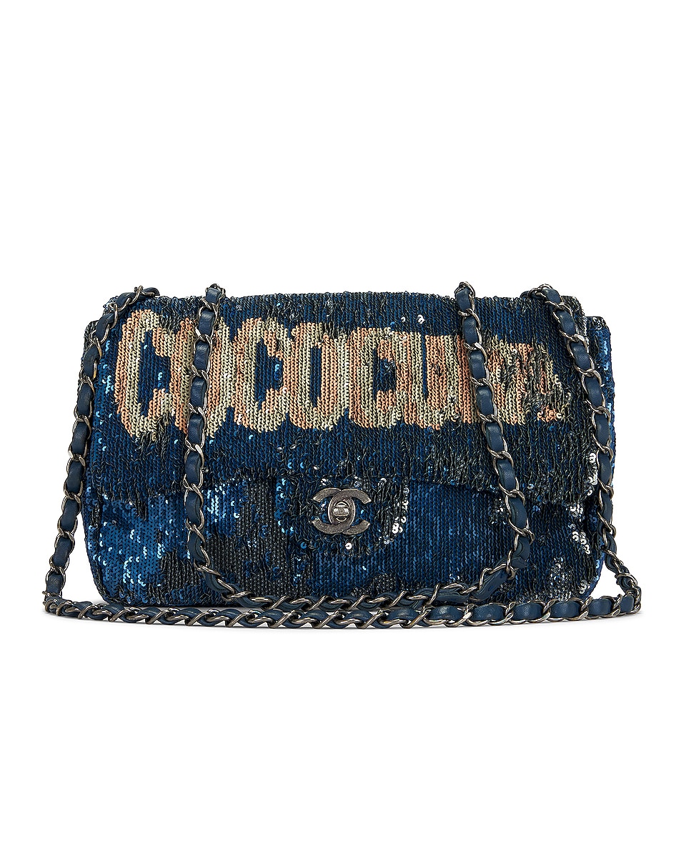 Image 1 of FWRD Renew Chanel Coco Cuba Sequin Chain Shoulder Bag in Navy