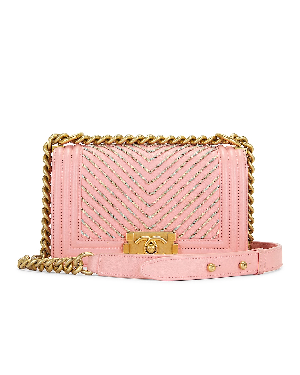 Image 1 of FWRD Renew Chanel Boy Leather Chain Shoulder Bag in Pink