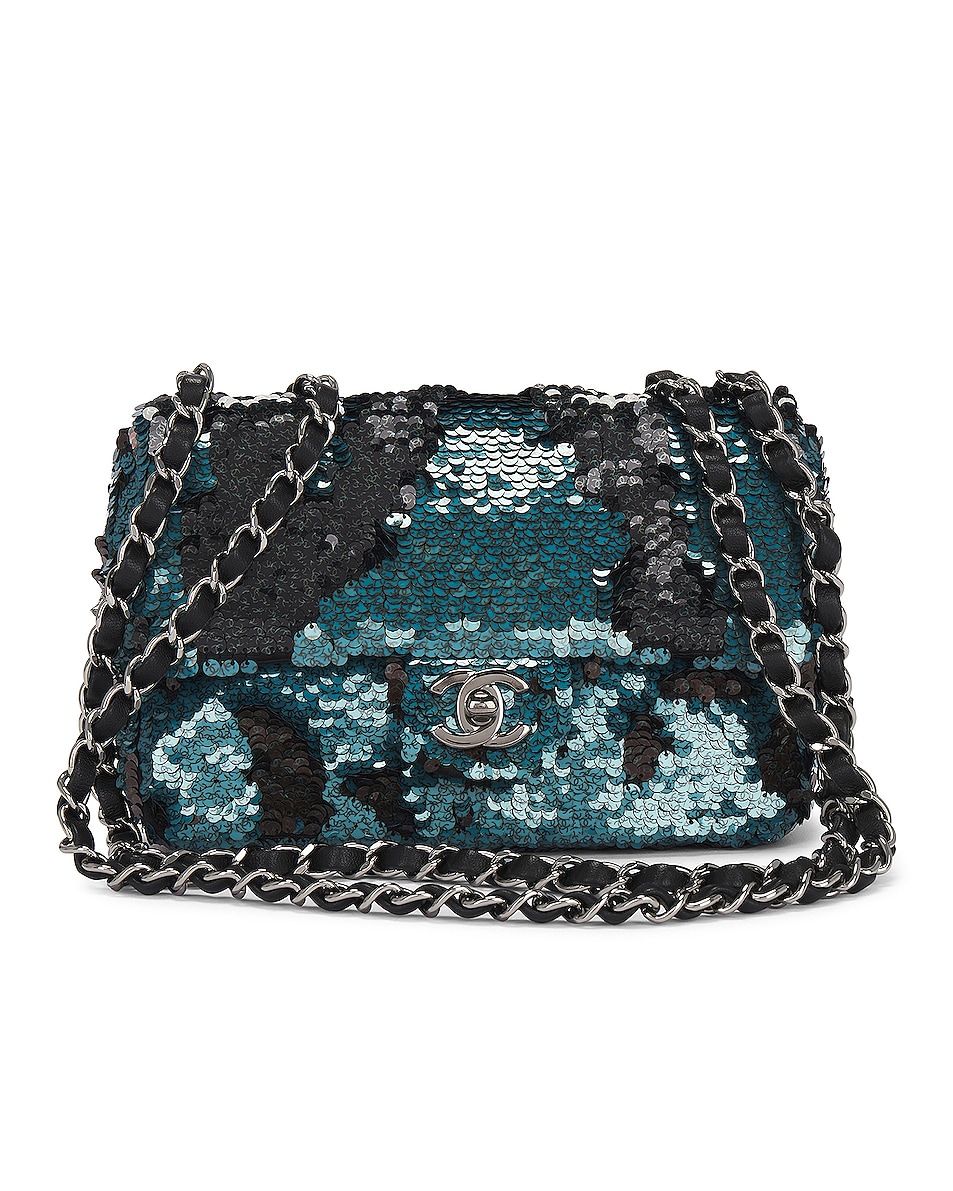Image 1 of FWRD Renew Chanel Sequin Turnlock Chain Flap Shoulder Bag in Blue