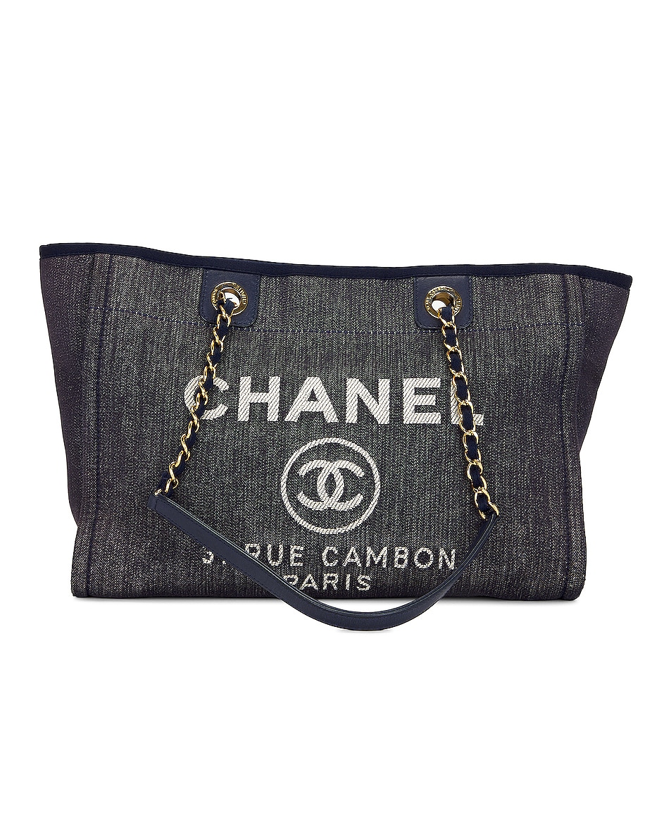 Image 1 of FWRD Renew Chanel Deauville Denim Chain Tote Bag in Navy