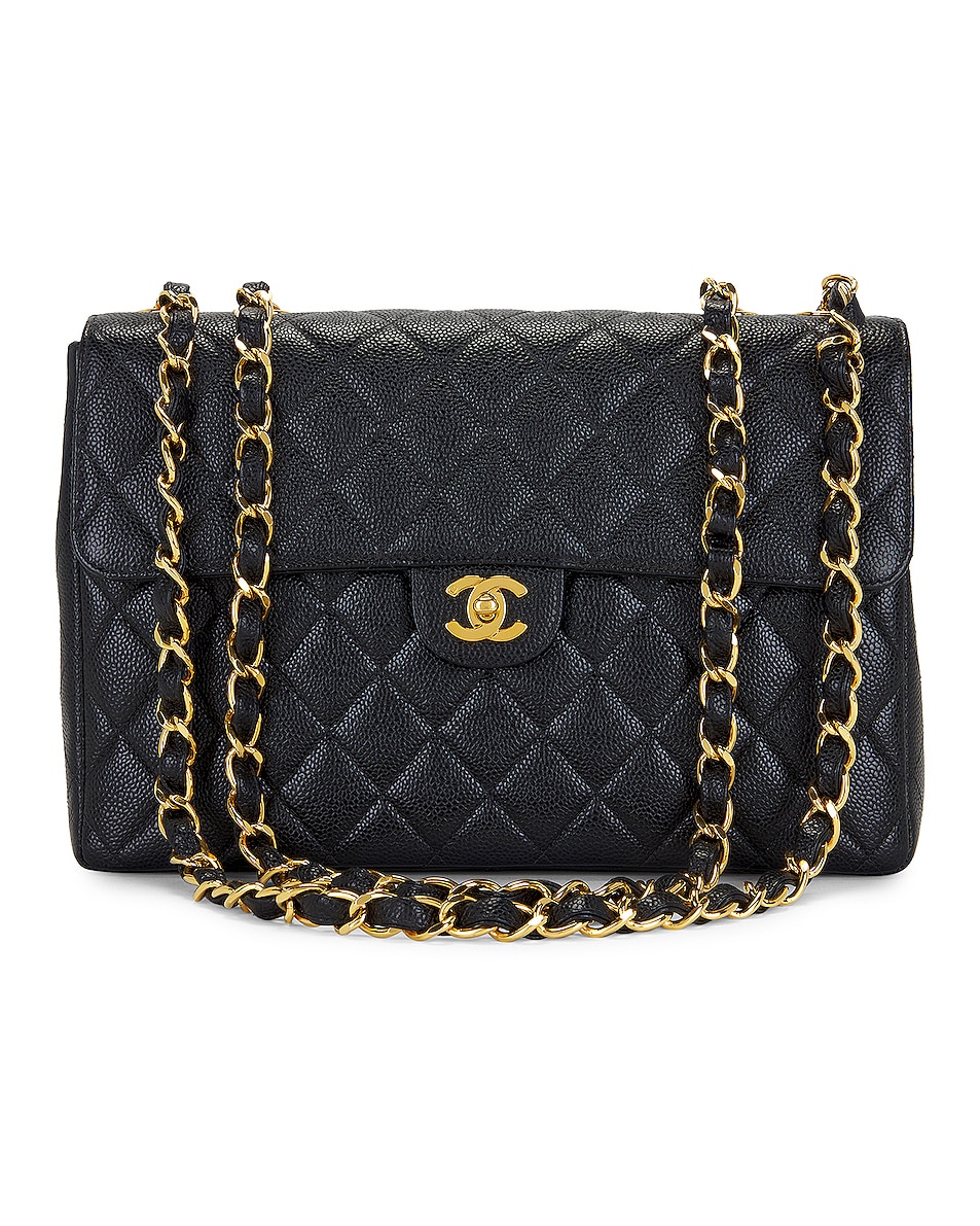 Image 1 of FWRD Renew Chanel Quilted Caviar Single Flap Chain Shoulder Bag in Black