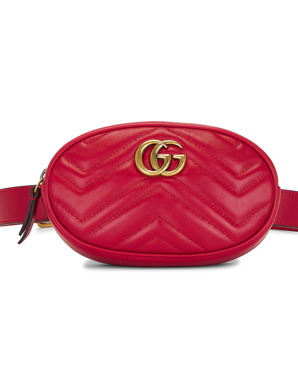 Image 1 of FWRD Renew Gucci GG Marmont Quilted Waist bag in Red