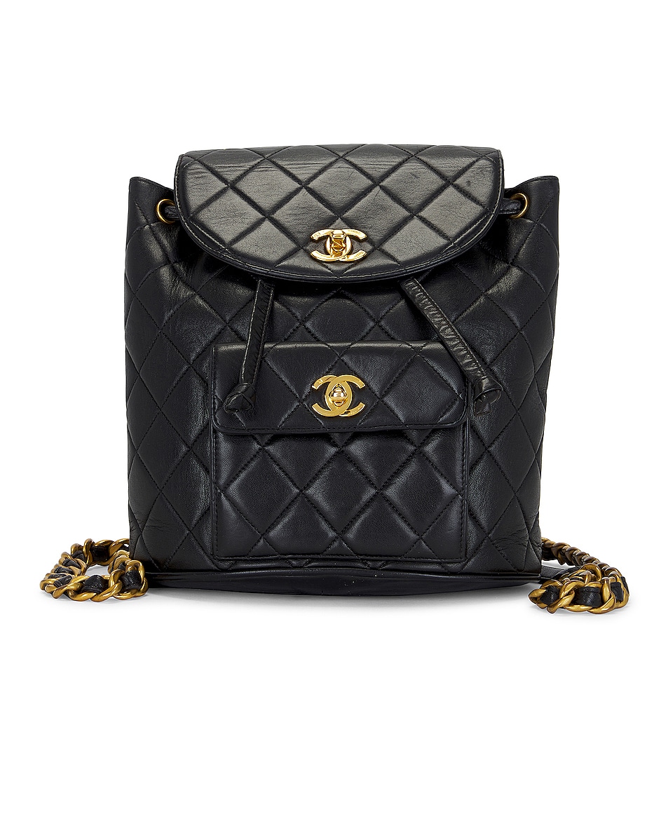 Image 1 of FWRD Renew Chanel Quilted Turnlock Flap Backpack in Black
