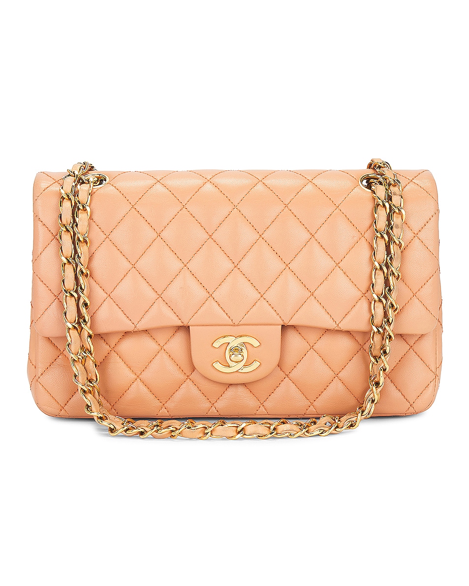 Image 1 of FWRD Renew Chanel Lambskin Quilted Turnlock Chain Shoulder Bag in Peach
