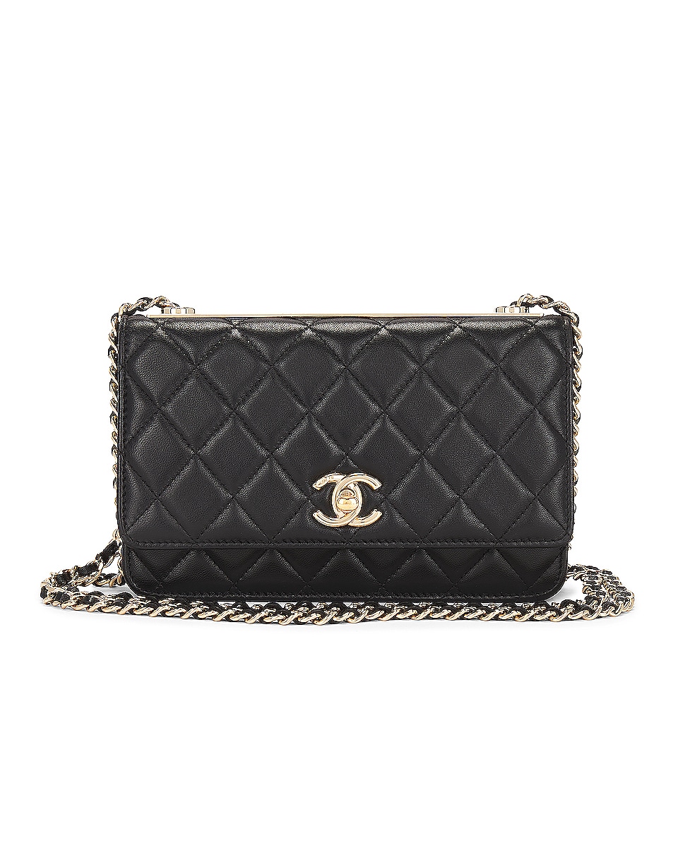 Image 1 of FWRD Renew Chanel Lambskin Quilted Chain Flap Shoulder Bag in Black
