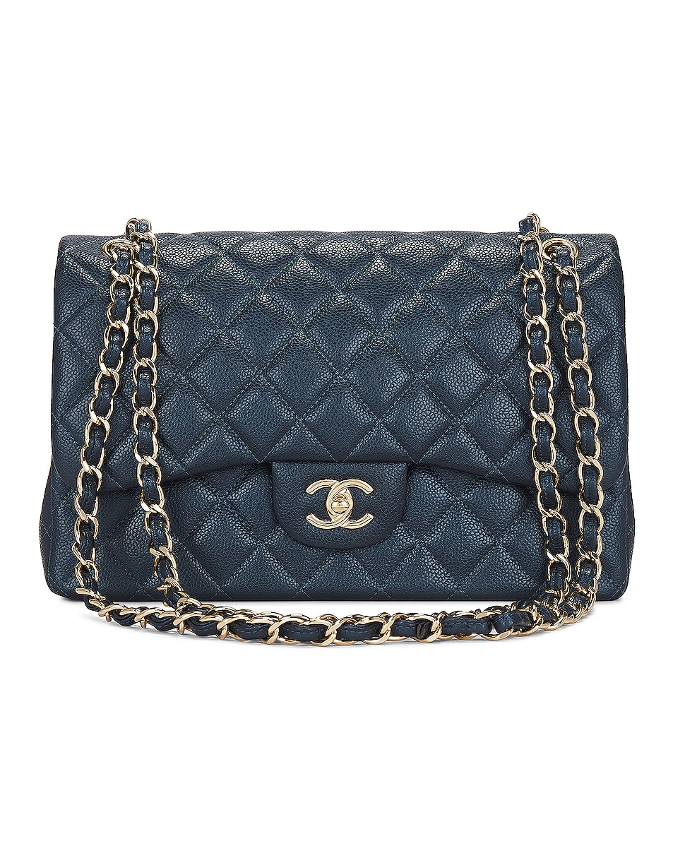 Image 1 of FWRD Renew Chanel Matelasse Caviar Turnlock Flap Chain Shoulder Bag in Navy