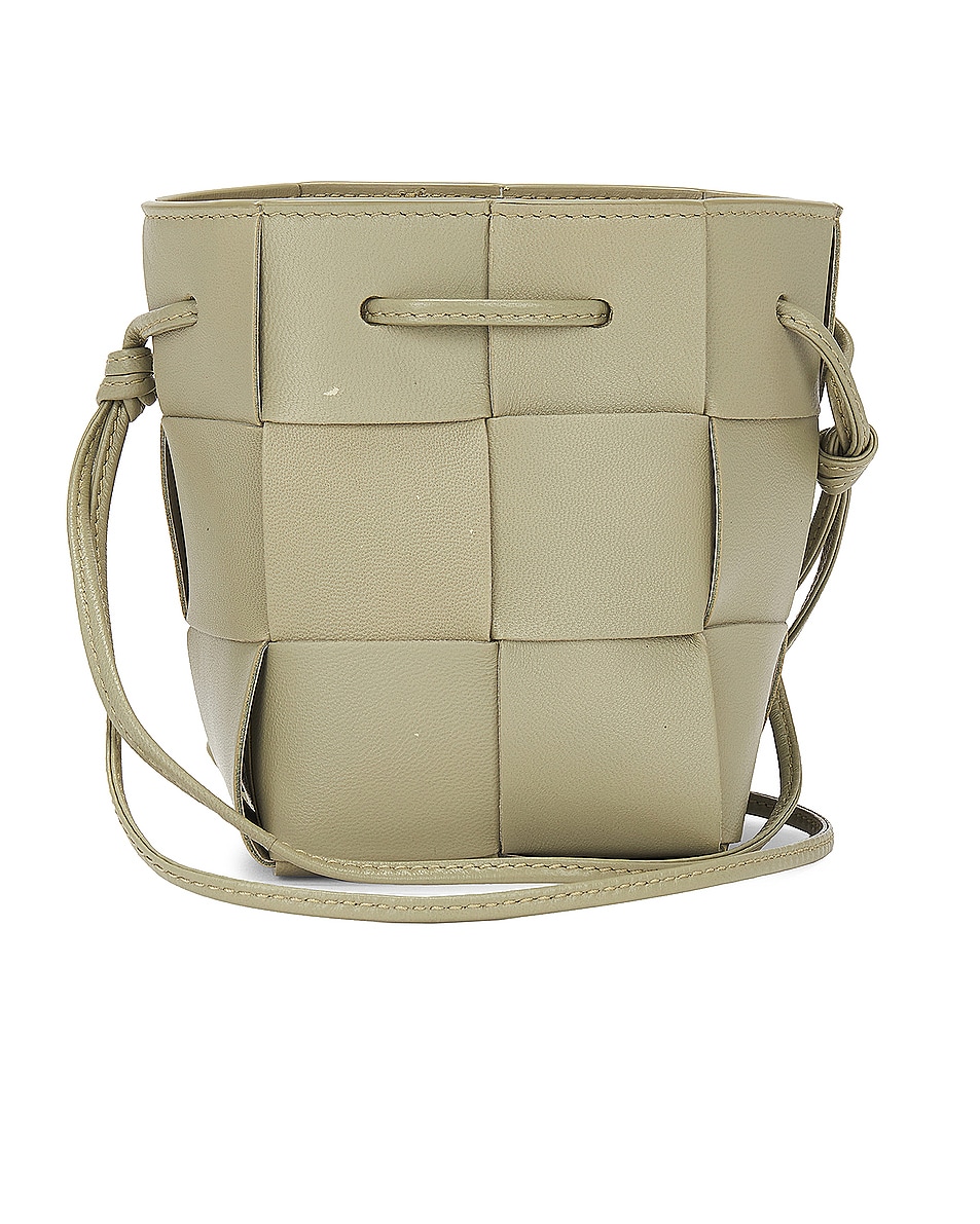 Image 1 of FWRD Renew Bottega Veneta Mini Bucket Crossbody Bag in Travertine & Gold