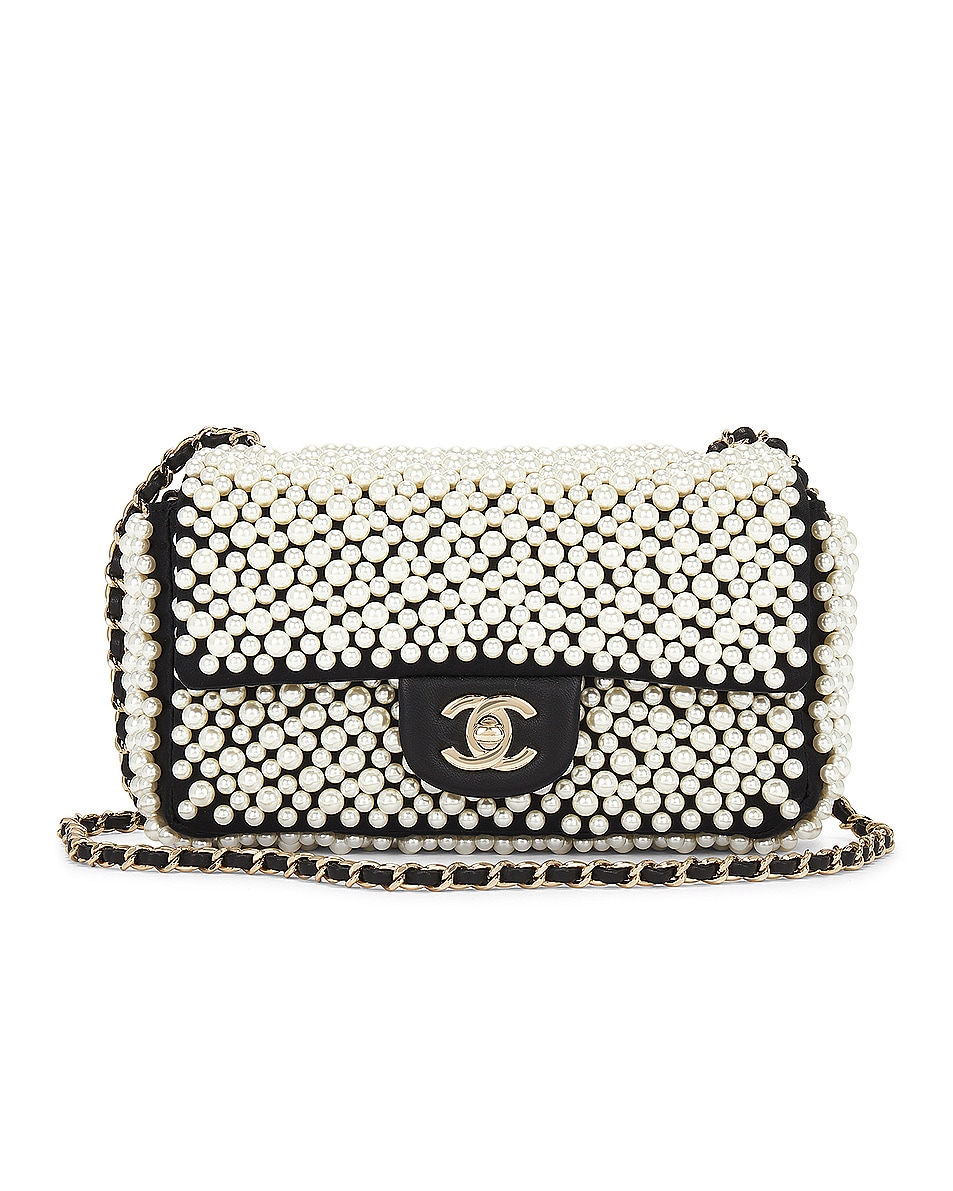 Image 1 of FWRD Renew Chanel Pearl Flap Chain Shoulder Bag in Black & White