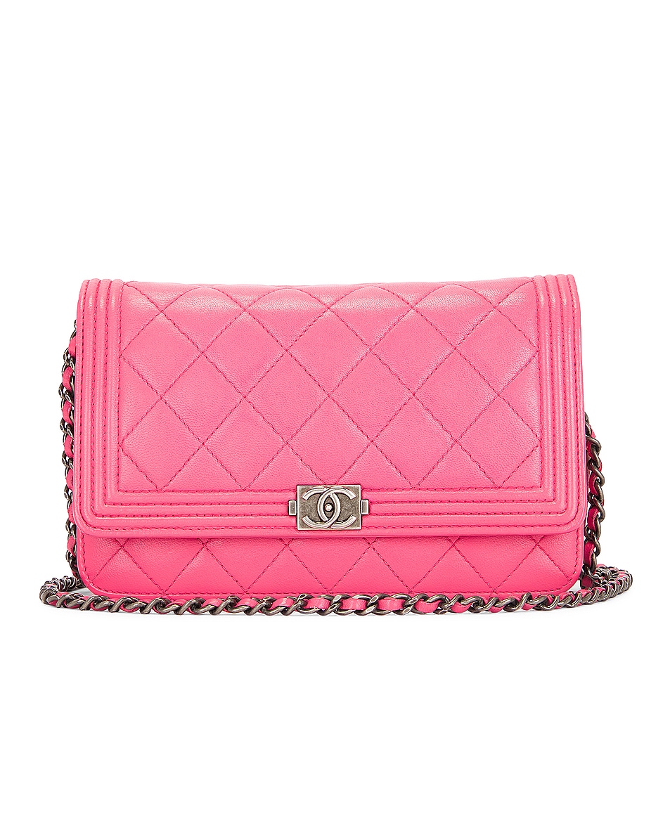 Image 1 of FWRD Renew Chanel Quilted Lambskin Boy Shoulder Bag in Pink
