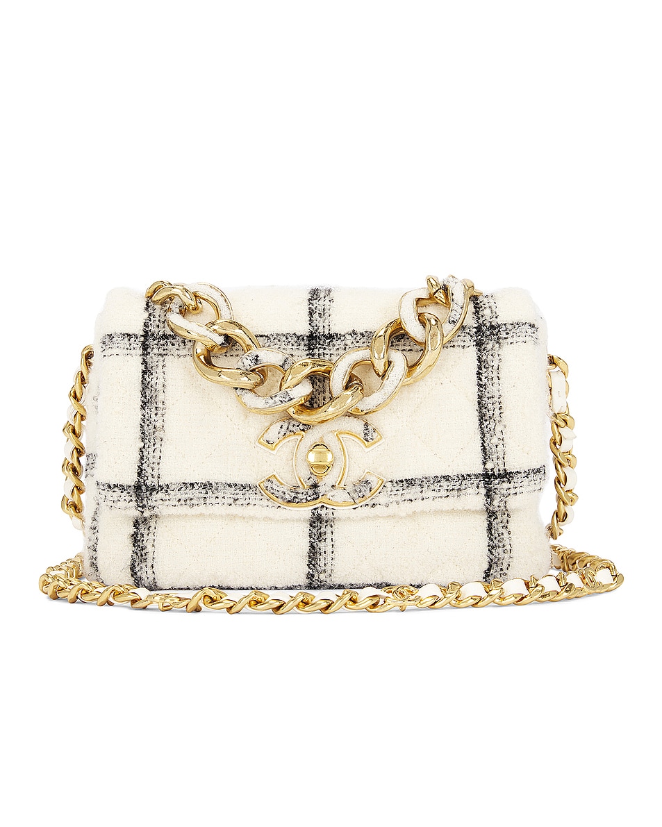 Image 1 of FWRD Renew Chanel Tweed Chain Flap Shoulder Bag in Cream