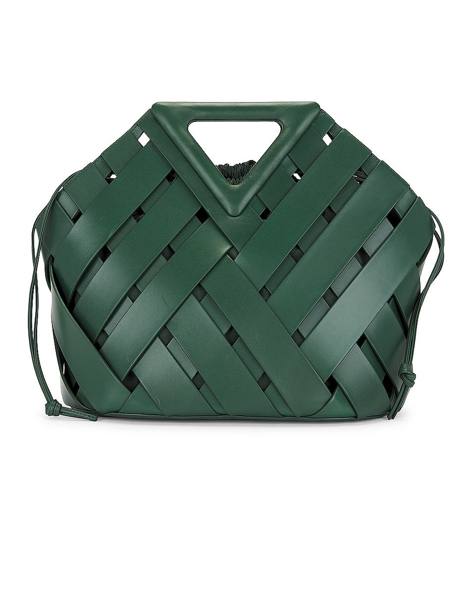 Image 1 of FWRD Renew Bottega Veneta The Triangle Basket Landscape Bag in Raintree & Gold