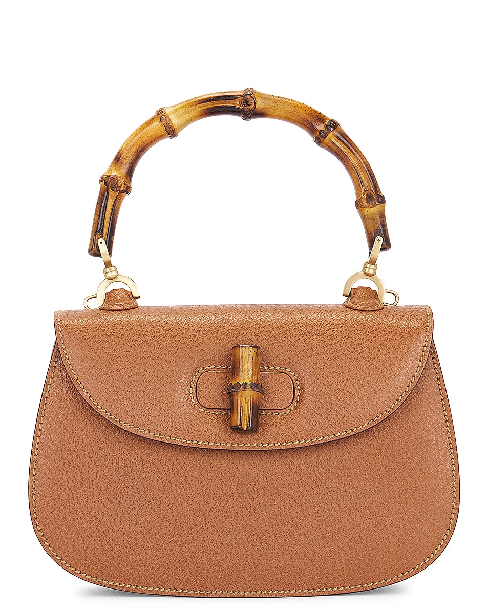 Image 1 of FWRD Renew Gucci Bamboo Turnlock Handbag in Brown